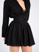 Load image into Gallery viewer, Jamila Black Shirt Mini Dress with Embroidered Waist Detail
