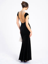 Load image into Gallery viewer, Rachael Black Velvet Pearl Embellished Gown

