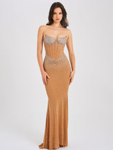 Load image into Gallery viewer, Fatima Nude Crystal Sleeveless Corset Mermaid Maxi Dress
