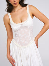 Load image into Gallery viewer, Ulissa White Square Neck Jacquard Textured High Slit Maxi Dress
