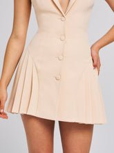 Load image into Gallery viewer, Reyna Beige Backless Pleated Mini Blazer Dress
