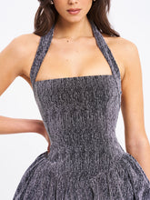 Load image into Gallery viewer, Naomie Crystal Embellished Bubble Hem Halter Mini Dress

