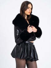 Load image into Gallery viewer, Ziah Cropped Leather Jacket with Fur Collar
