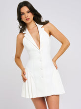 Load image into Gallery viewer, Reyna Beige Backless Pleated Mini Blazer Dress
