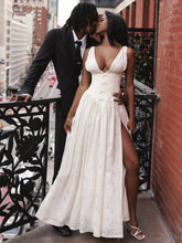 Load image into Gallery viewer, Sabrina Butter Yellow High Slit Jacquard Maxi Dress
