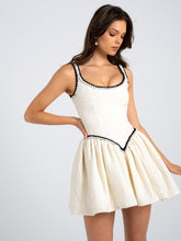 Load image into Gallery viewer, Coco White Boucle Tweed V Waist Mini Dress
