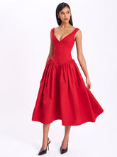 Load image into Gallery viewer, Nahla Red Drop Waist Midi Dress with Buttons
