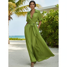 Load image into Gallery viewer, Women's Solid Color Waist-Slimming Maxi Dress — Flip Collar
