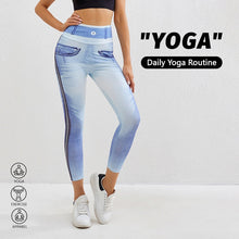 Load image into Gallery viewer, Denim-Look Peach Butt Yoga Leggings – Slim Fit Fitness Workout Pants
