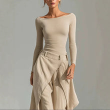 Load image into Gallery viewer, Women's Off-Shoulder Slim Top &amp; Draped Wide Leg Pants Two-Piece Set
