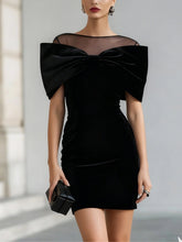 Load image into Gallery viewer, One-Shoulder Velvet Gold Thread Dress – Elegant Midi Dress in Black &amp; Red
