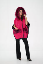 Load image into Gallery viewer, Saga®Furs Silver Fox Wool Alpaca Poncho Vest in Fuchsia
