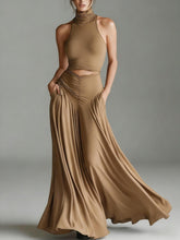 Load image into Gallery viewer, Women's Sleeveless High-Neck Top &amp; Elegant Long A-Line Dress Two-Piece Set
