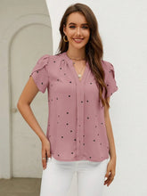 Load image into Gallery viewer, Women's V-Neck Heart Print Blouse – Petal Sleeve Pleated Front Elegant Top

