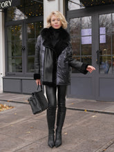 Load image into Gallery viewer, Audrey Genuine Lamb Leather Fox Fur Down Coat in Dark Sapphire
