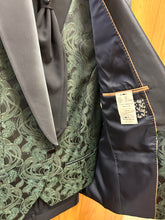 Load image into Gallery viewer, Moda Color Exclusive Navy/Green Paisley 4-Piece Turkish Slim Fit Suit with Tie

