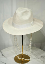 Load image into Gallery viewer, Paper Straw Fedora Hat with Double Pearl Chain

