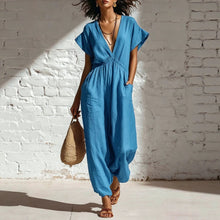 Load image into Gallery viewer, Women's Deep V-Neck Three-Quarter Sleeve High Waist Wide Leg Pants
