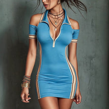 Load image into Gallery viewer, Women's Elastic Contrast Stripe Tight Mini Dress – High Waist Zipper
