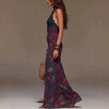 Load image into Gallery viewer, Women's Floral Print Halter Neck Deep V Lace Trim Mermaid Maxi Dress
