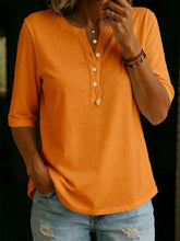 Load image into Gallery viewer, Women's Solid Color Henley Button-Up Short Sleeve Top
