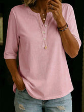 Load image into Gallery viewer, Women's Solid Color Henley Button-Up Short Sleeve Top
