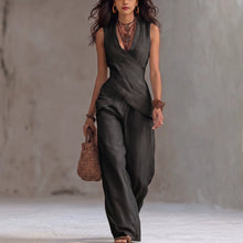 Load image into Gallery viewer, V-Neck Sleeveless Waist-Cinched Top &amp; Wide Leg Pants Two-Piece Set

