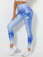 Load image into Gallery viewer, Denim-Look Peach Butt Yoga Leggings – Slim Fit Fitness Workout Pants

