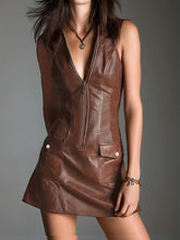 Load image into Gallery viewer, Women's Sexy Biker Style V-Neck Zipper Bodycon Mini Dress
