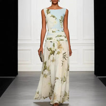 Load image into Gallery viewer, Women's Floral Print Sleeveless Backless Waist-Cinching Maxi Dress
