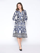 Load image into Gallery viewer, Floral Long Sleeve Lapel Collar Tie Belt Dress - Gracia D36953
