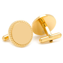 Load image into Gallery viewer, 14K Gold Plated Rope Border Round Engravable Cufflinks
