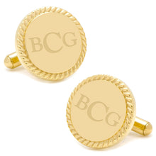 Load image into Gallery viewer, 14K Gold Plated Rope Border Round Engravable Cufflinks
