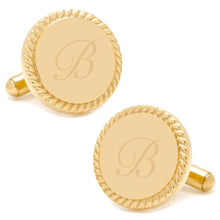 Load image into Gallery viewer, 14K Gold Plated Rope Border Round Engravable Cufflinks

