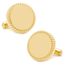 Load image into Gallery viewer, 14K Gold Plated Rope Border Round Engravable Cufflinks
