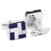 Load image into Gallery viewer, Mother of Pearl and Lapis Blue Windmill Square Cufflinks
