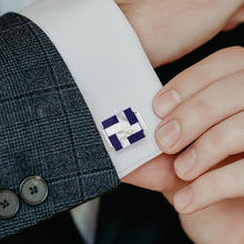 Load image into Gallery viewer, Mother of Pearl and Lapis Blue Windmill Square Cufflinks

