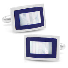 Load image into Gallery viewer, Mother of Pearl and Lapis Blue Key Cufflinks
