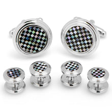 Load image into Gallery viewer, Onyx and Mother of Pearl Checker 5-Stud Set
