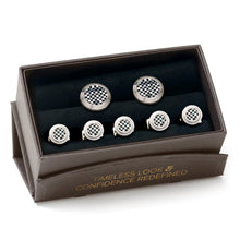 Load image into Gallery viewer, Onyx and Mother of Pearl Checker 5-Stud Set
