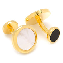 Load image into Gallery viewer, Double Sided Gold Mother of Pearl Round Beveled Cufflinks

