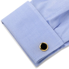 Load image into Gallery viewer, Double Sided Gold Onyx Round Beveled Cufflinks

