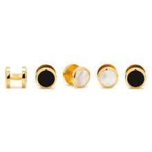 Load image into Gallery viewer, Double Sided Gold Onyx Round Beveled 5-Stud Set

