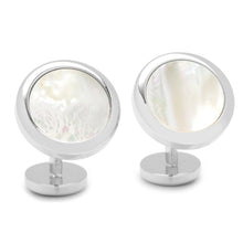 Load image into Gallery viewer, Double Sided Mother of Pearl Round Beveled Cufflinks
