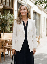 Load image into Gallery viewer, Linen Peak Lapel Crossover Blazer IRIS
