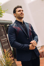 Load image into Gallery viewer, Men's Double Button Rhinestone Navy Blazer
