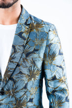 Load image into Gallery viewer, Men's Double Button Blue Flowers Print Blazer
