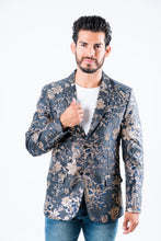 Load image into Gallery viewer, Men's Double Button Navy Flowers Print Blazer
