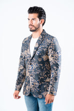 Load image into Gallery viewer, Men's Double Button Navy Flowers Print Blazer
