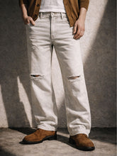 Load image into Gallery viewer, IVORY DISTRESSED BOOTCUT DENIM
